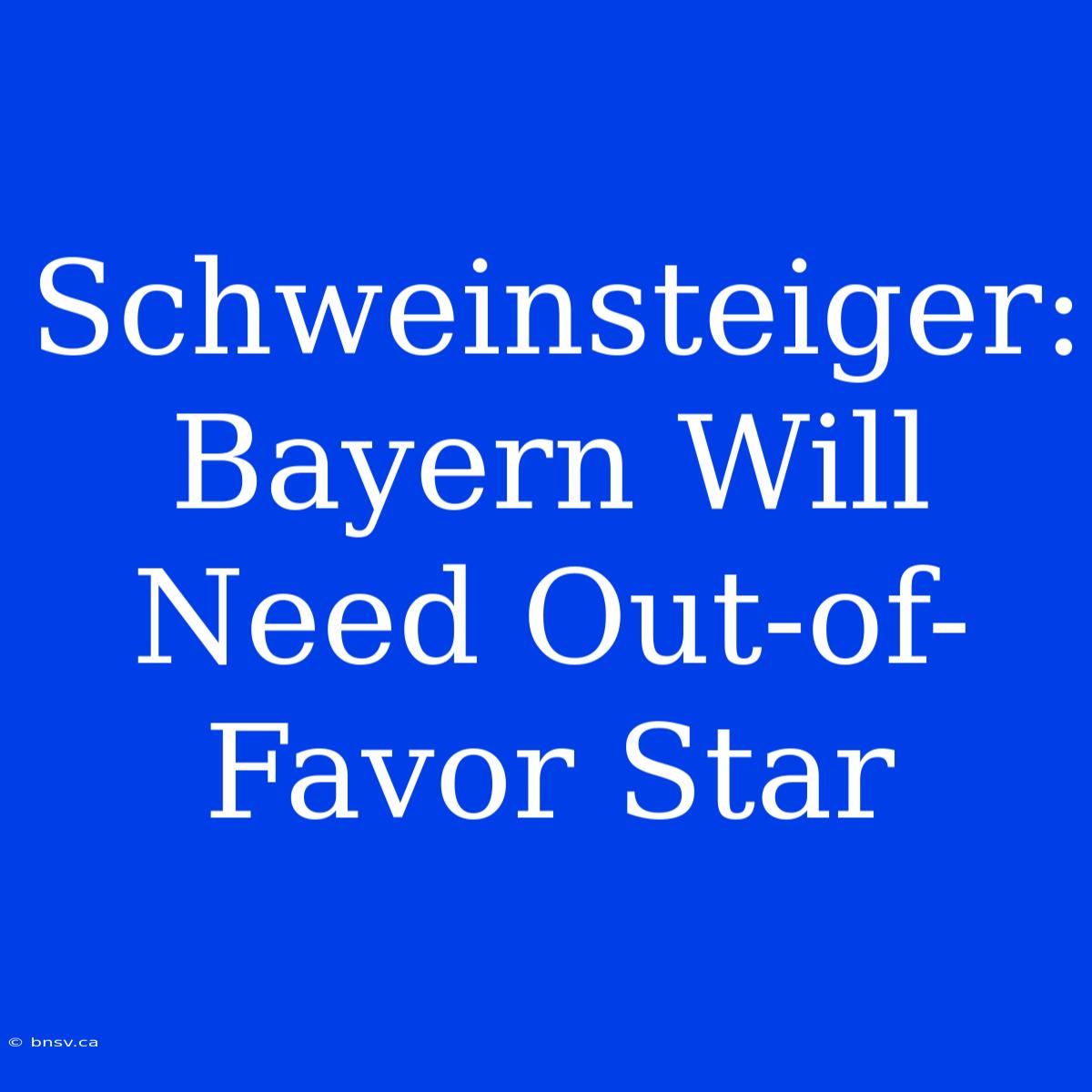 Schweinsteiger: Bayern Will Need Out-of-Favor Star