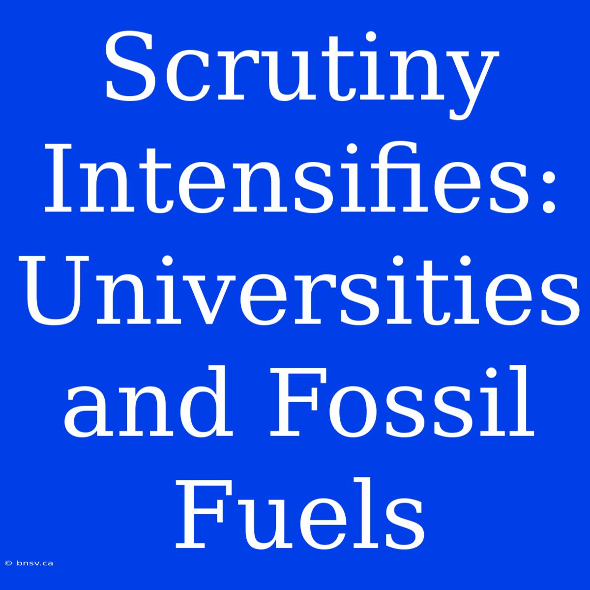 Scrutiny Intensifies: Universities And Fossil Fuels