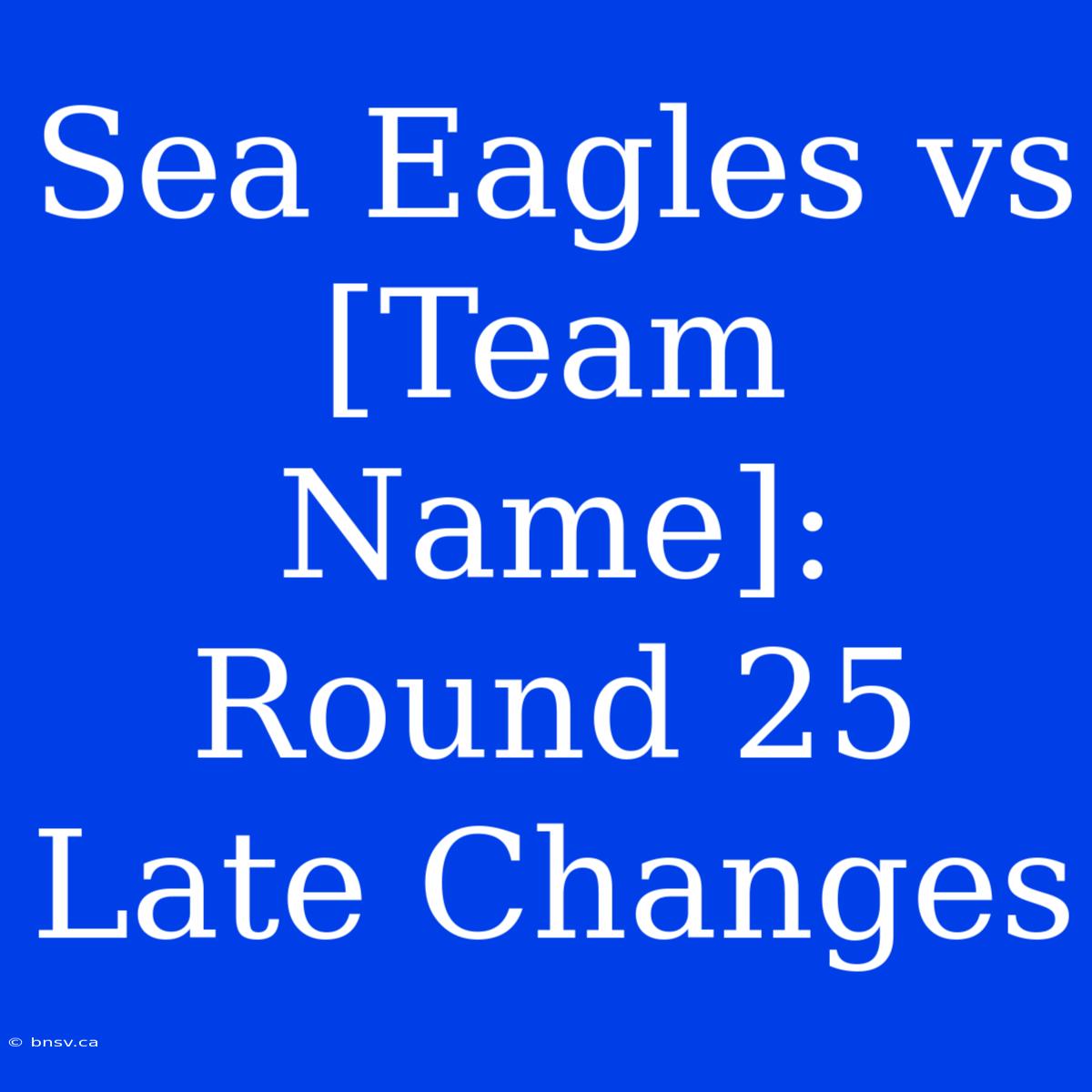 Sea Eagles Vs [Team Name]: Round 25 Late Changes