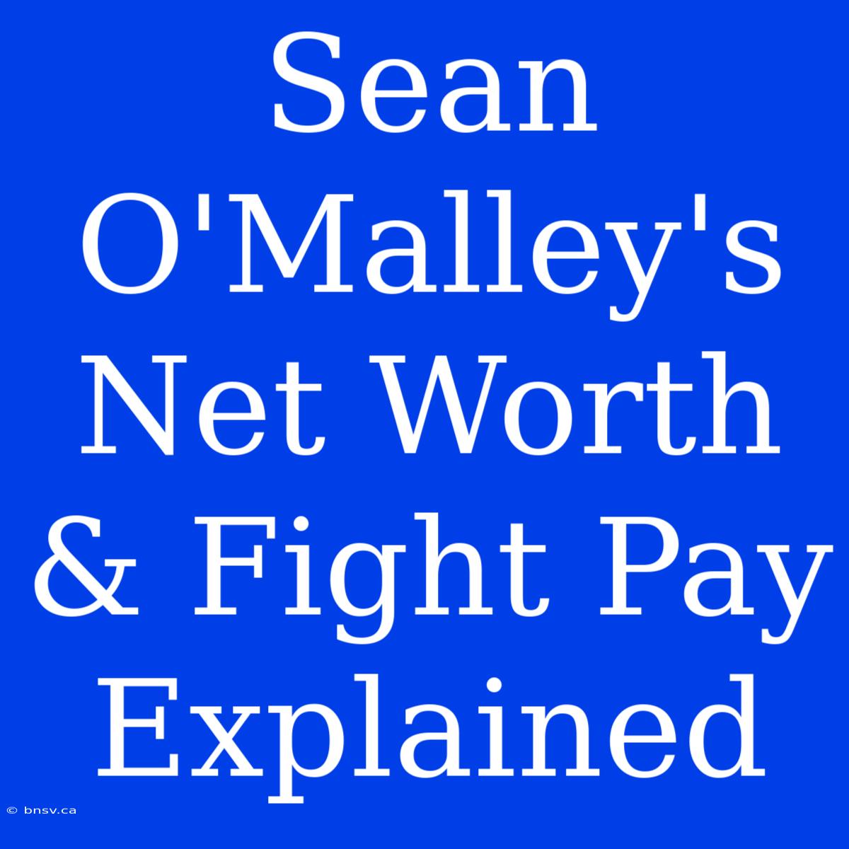 Sean O'Malley's Net Worth & Fight Pay Explained