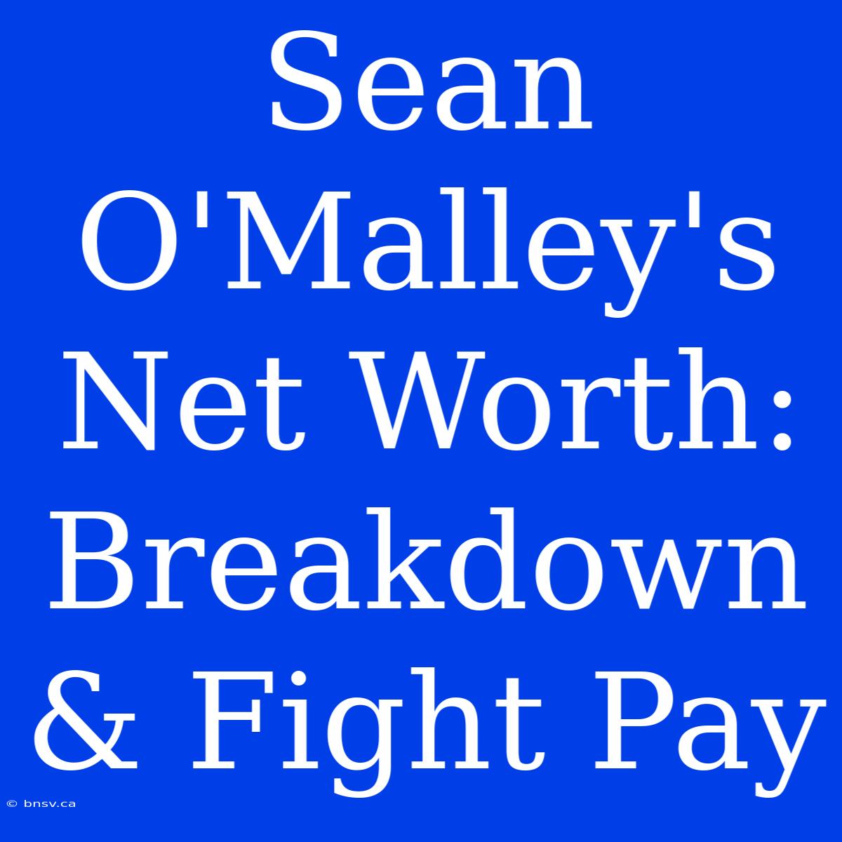 Sean O'Malley's Net Worth: Breakdown & Fight Pay