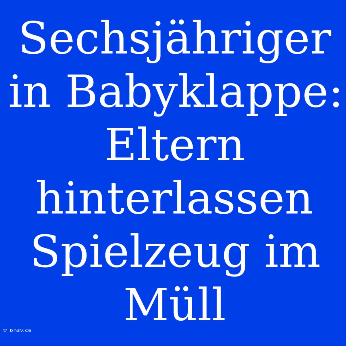 Sechsjähriger In Babyklappe: Eltern Hinterlassen Spielzeug Im Müll