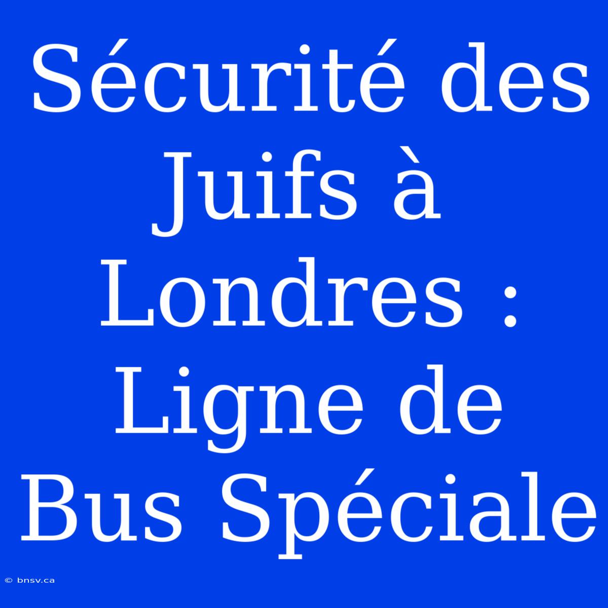 Sécurité Des Juifs À Londres : Ligne De Bus Spéciale