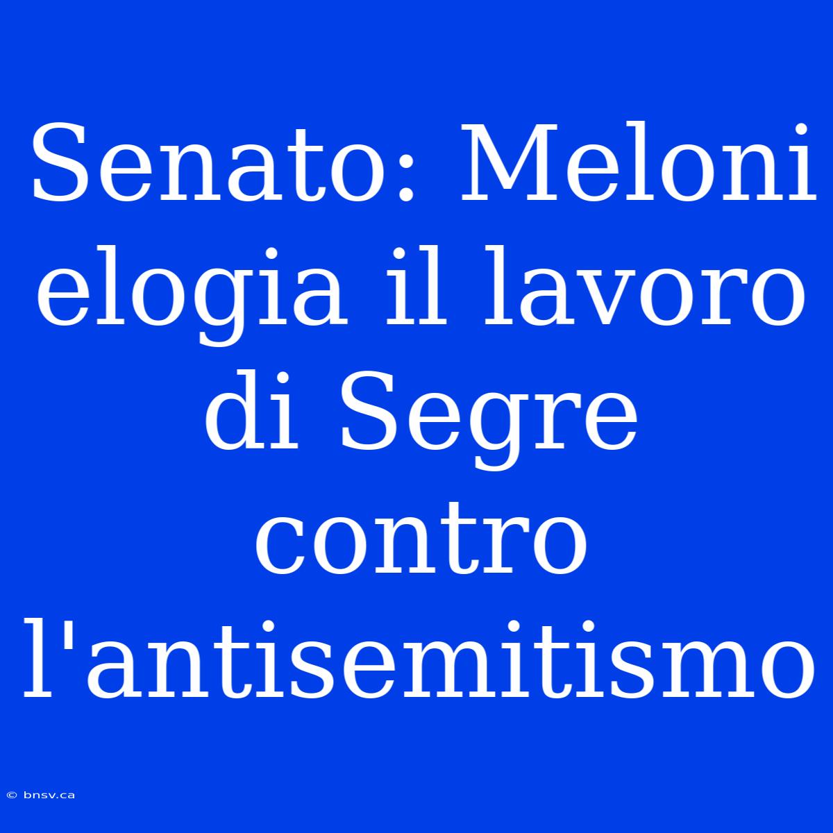 Senato: Meloni Elogia Il Lavoro Di Segre Contro L'antisemitismo