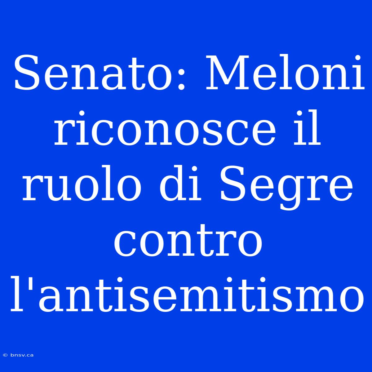 Senato: Meloni Riconosce Il Ruolo Di Segre Contro L'antisemitismo