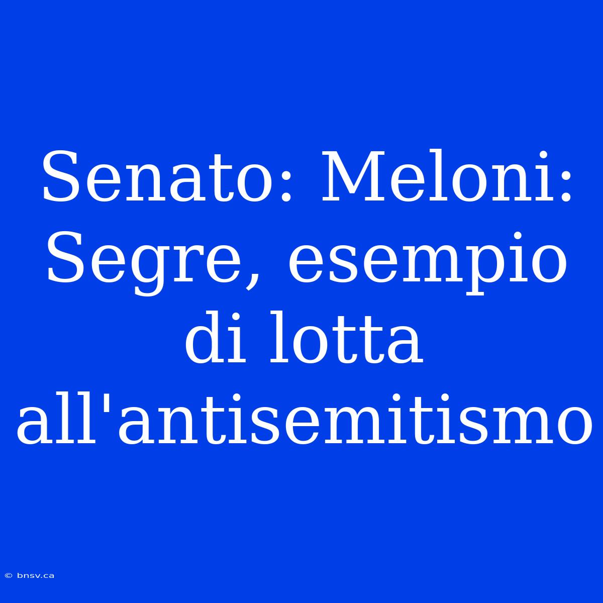 Senato: Meloni: Segre, Esempio Di Lotta All'antisemitismo