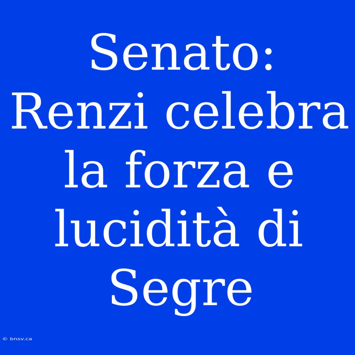 Senato: Renzi Celebra La Forza E Lucidità Di Segre