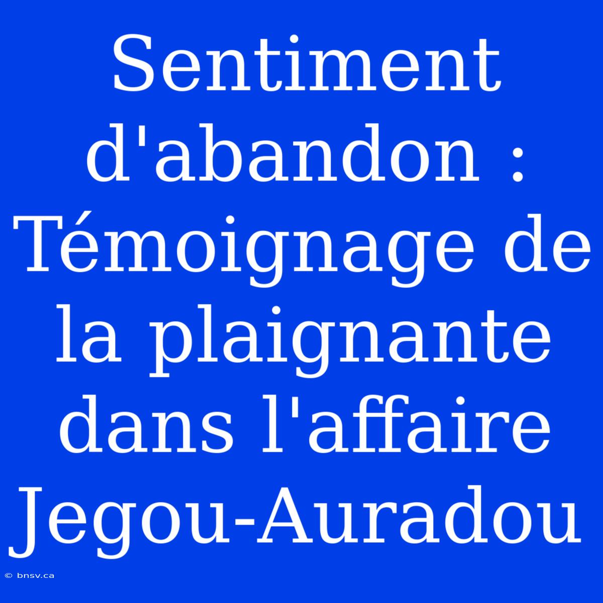 Sentiment D'abandon : Témoignage De La Plaignante Dans L'affaire Jegou-Auradou