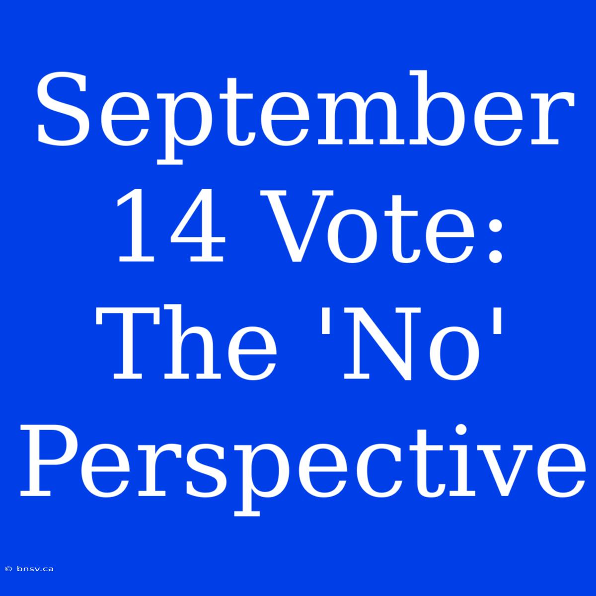 September 14 Vote:  The 'No' Perspective