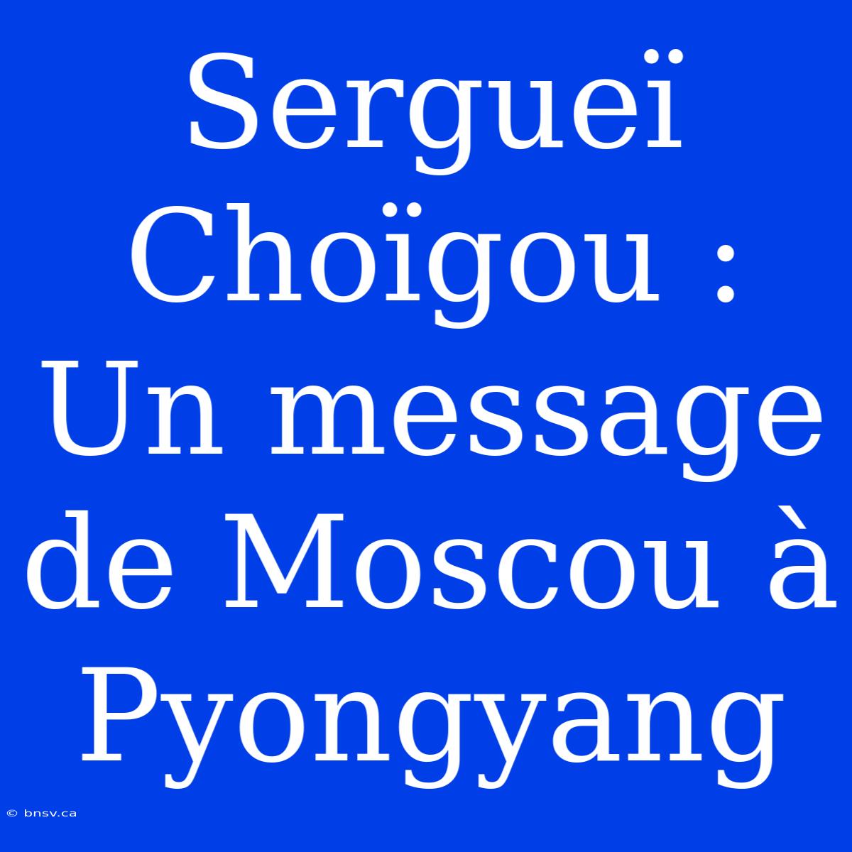 Sergueï Choïgou : Un Message De Moscou À Pyongyang