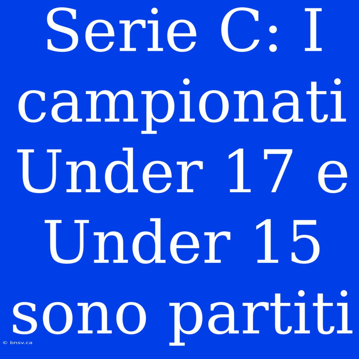 Serie C: I Campionati Under 17 E Under 15 Sono Partiti