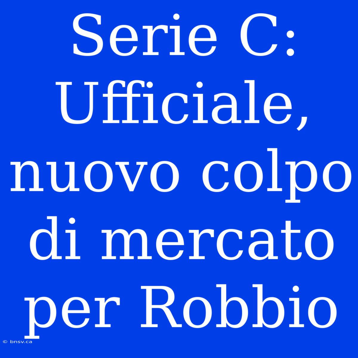 Serie C: Ufficiale, Nuovo Colpo Di Mercato Per Robbio