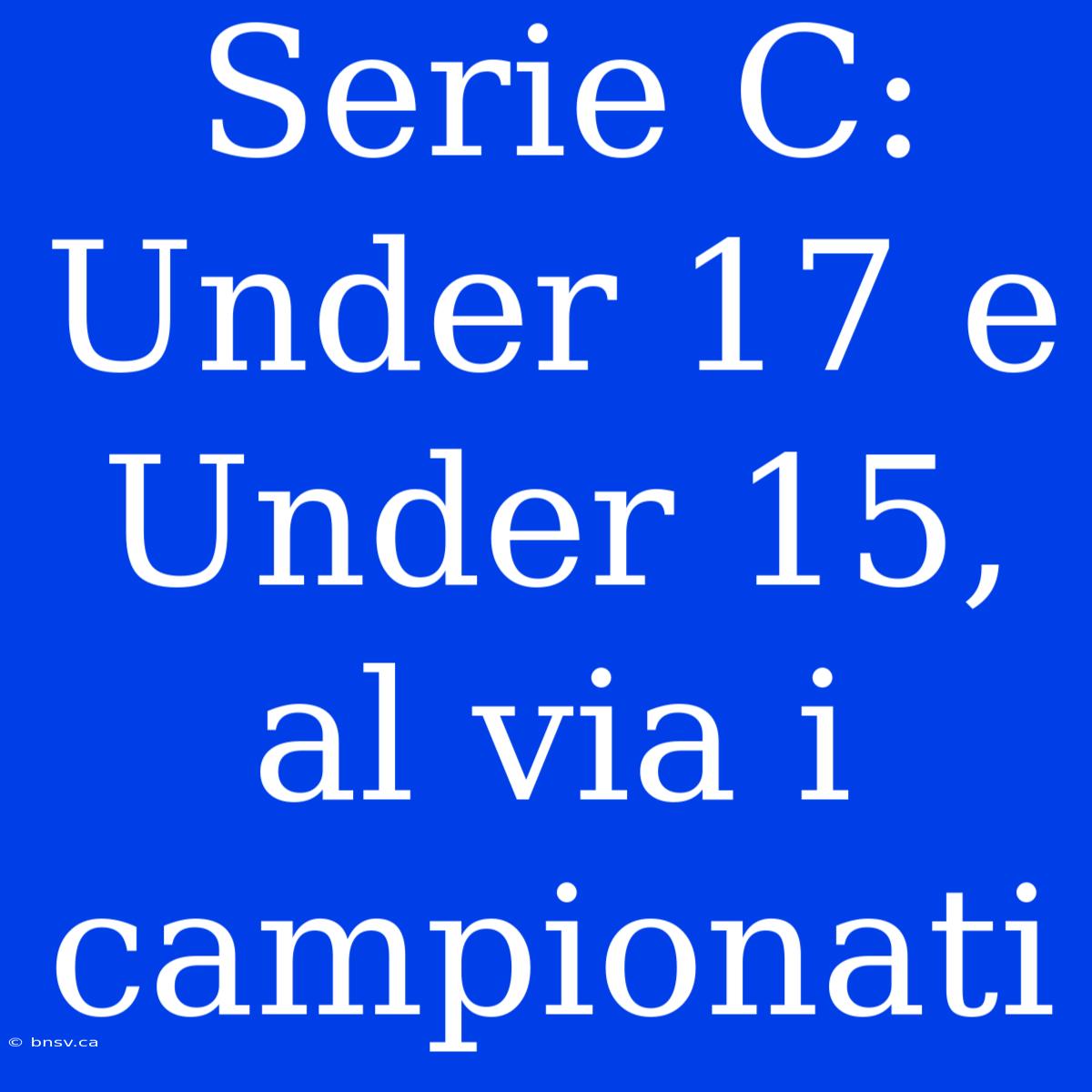 Serie C: Under 17 E Under 15, Al Via I Campionati