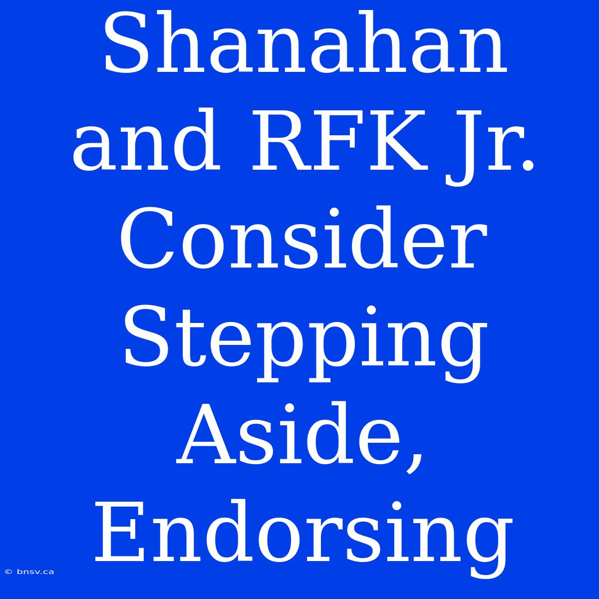 Shanahan And RFK Jr. Consider Stepping Aside, Endorsing