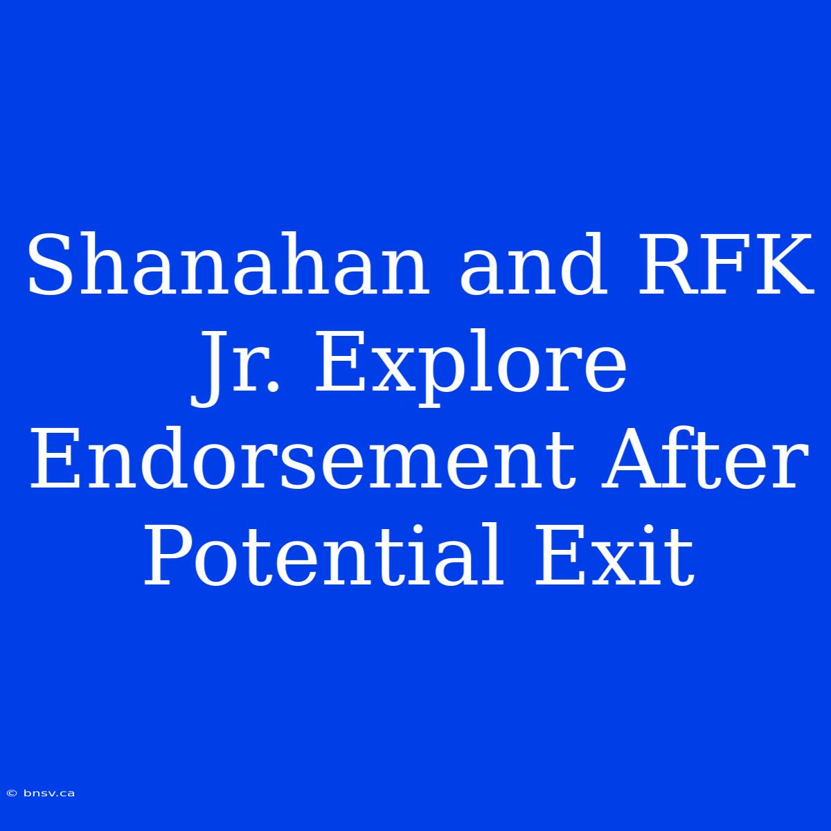 Shanahan And RFK Jr. Explore Endorsement After Potential Exit