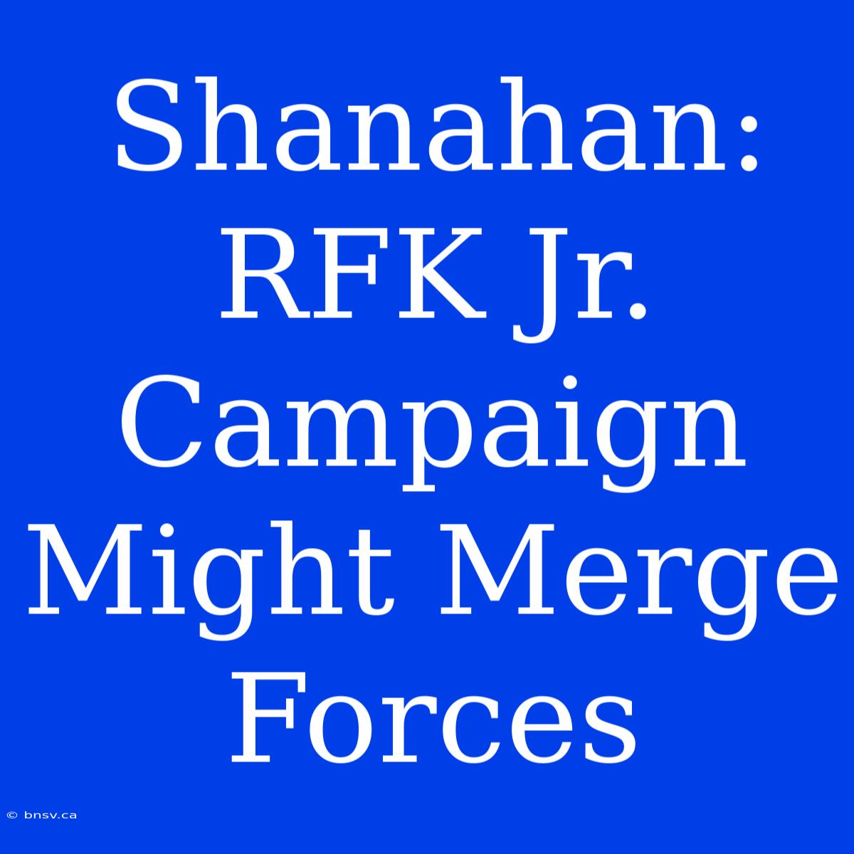 Shanahan: RFK Jr. Campaign Might Merge Forces