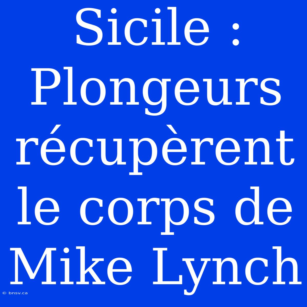 Sicile : Plongeurs Récupèrent Le Corps De Mike Lynch