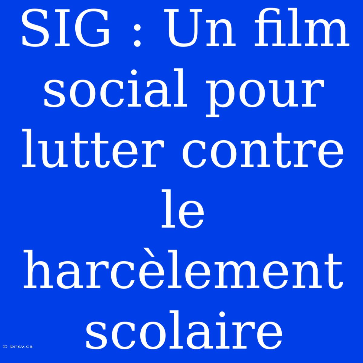 SIG : Un Film Social Pour Lutter Contre Le Harcèlement Scolaire