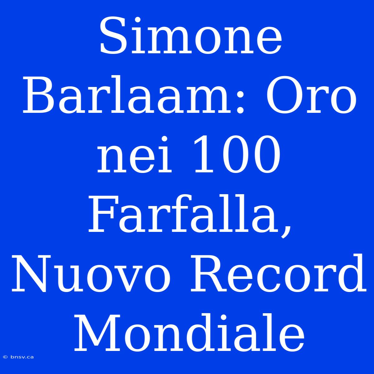 Simone Barlaam: Oro Nei 100 Farfalla, Nuovo Record Mondiale