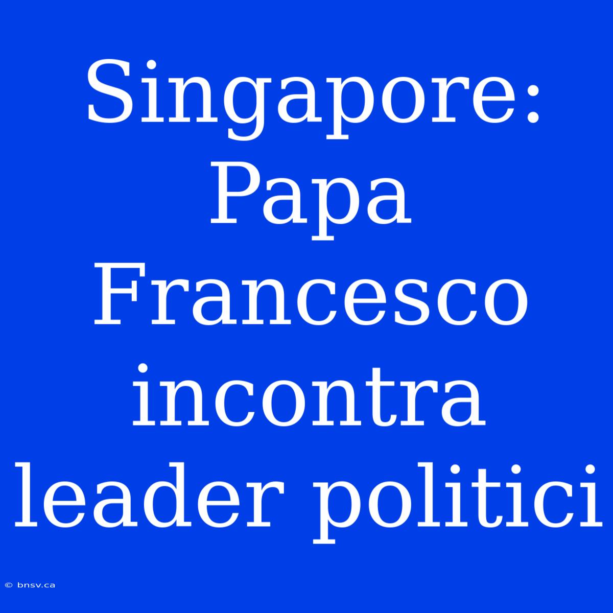 Singapore: Papa Francesco Incontra Leader Politici