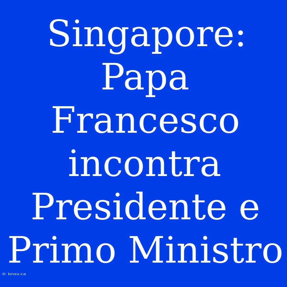 Singapore: Papa Francesco Incontra Presidente E Primo Ministro