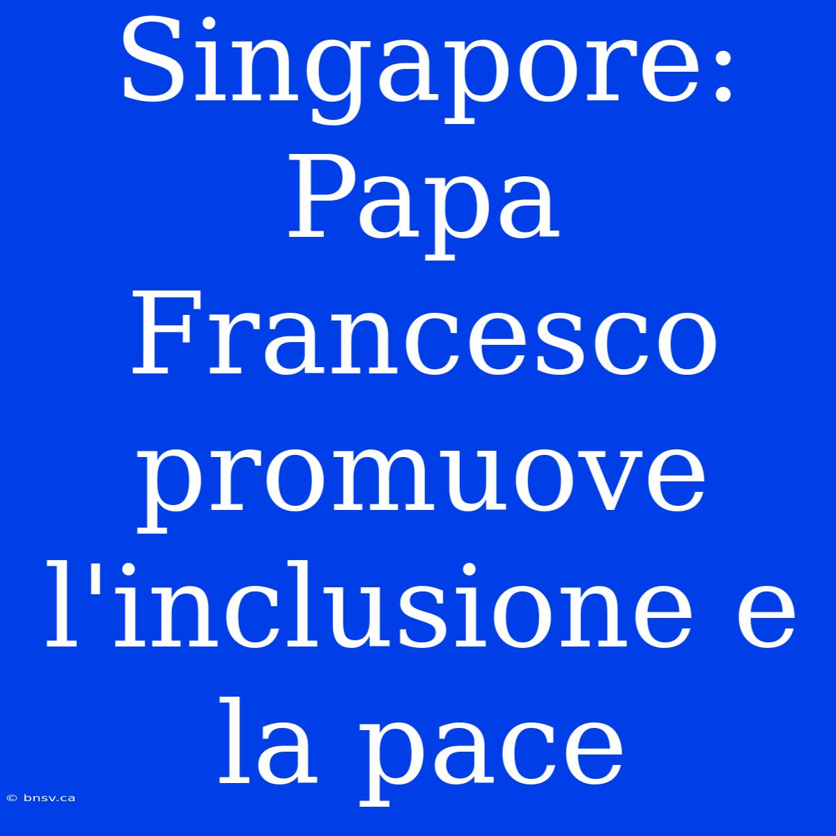 Singapore: Papa Francesco Promuove L'inclusione E La Pace