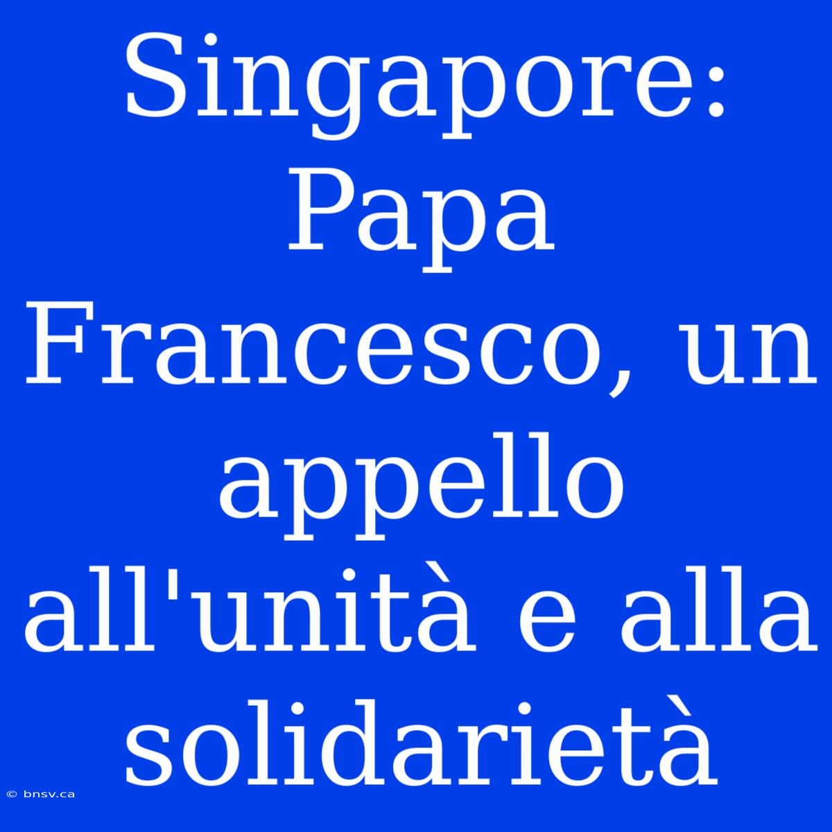 Singapore: Papa Francesco, Un Appello All'unità E Alla Solidarietà