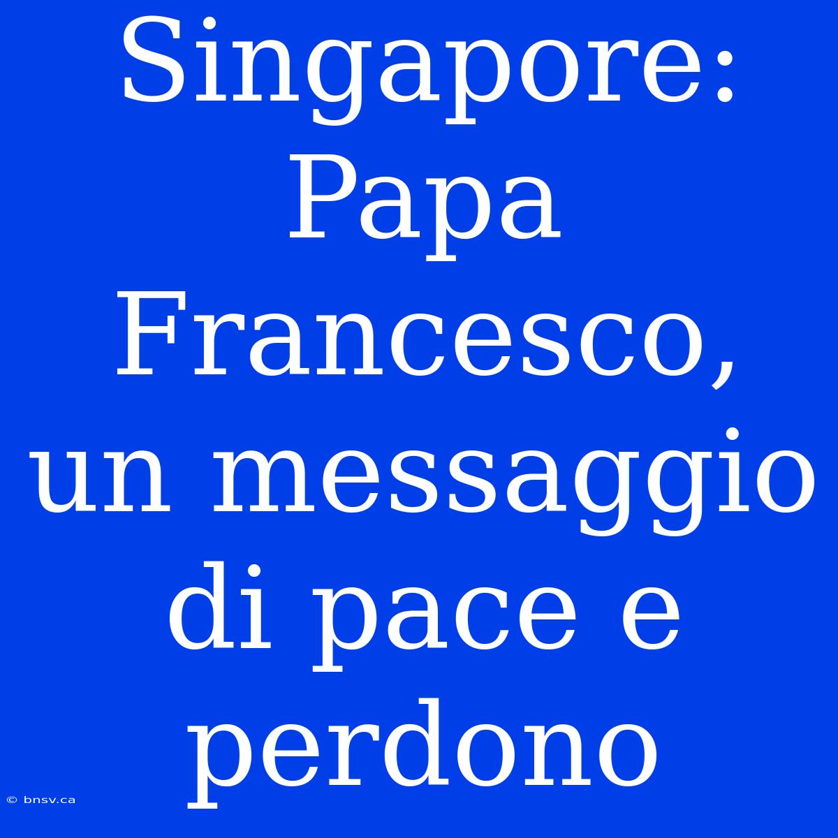 Singapore: Papa Francesco, Un Messaggio Di Pace E Perdono