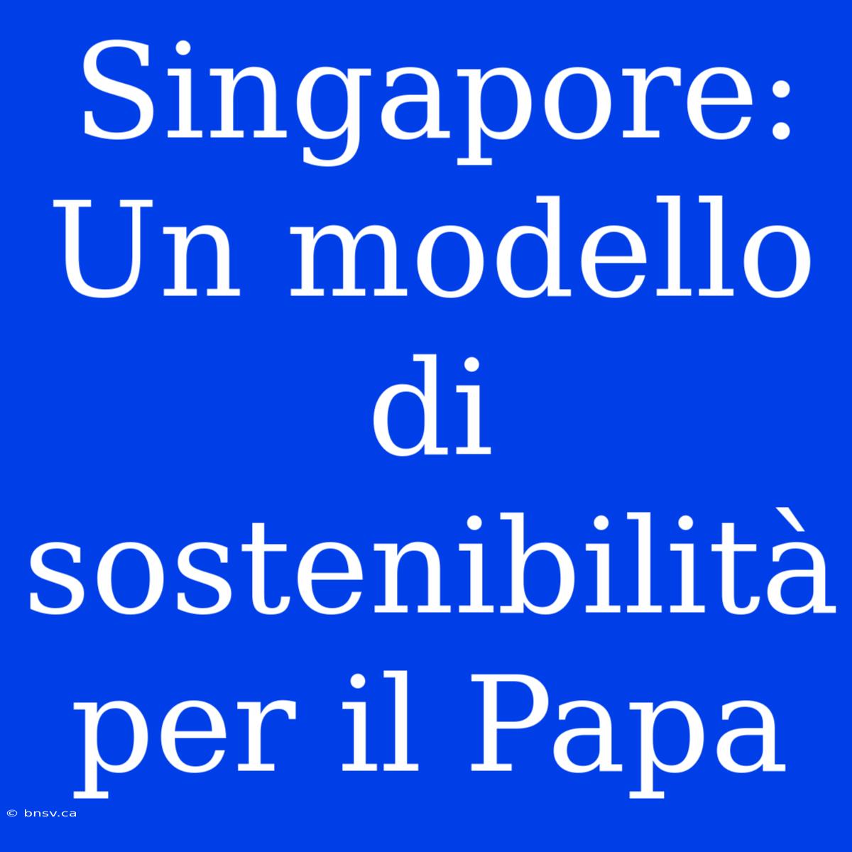 Singapore: Un Modello Di Sostenibilità Per Il Papa