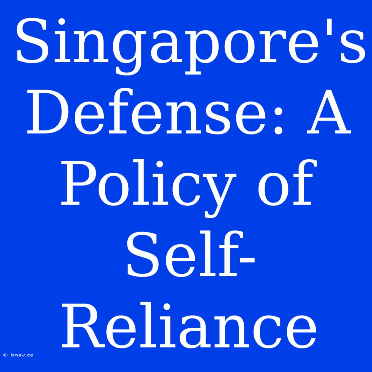 Singapore's Defense: A Policy Of Self-Reliance