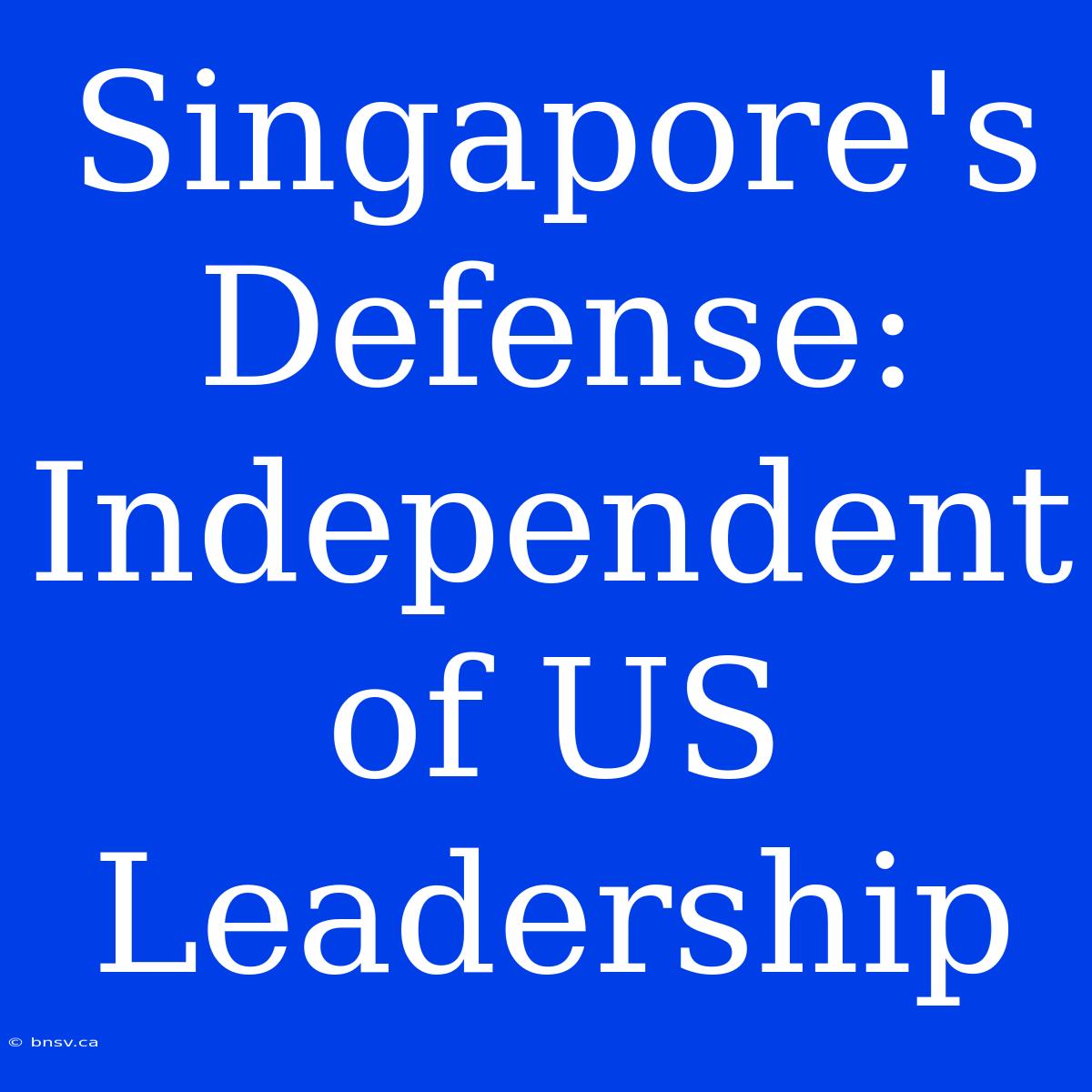 Singapore's Defense: Independent Of US Leadership