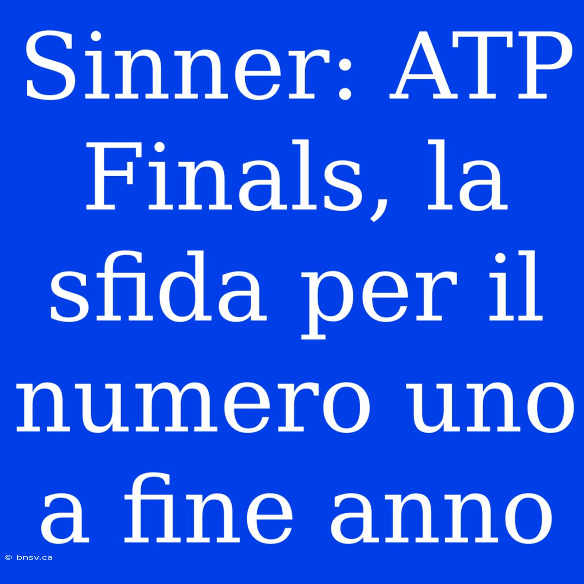 Sinner: ATP Finals, La Sfida Per Il Numero Uno A Fine Anno