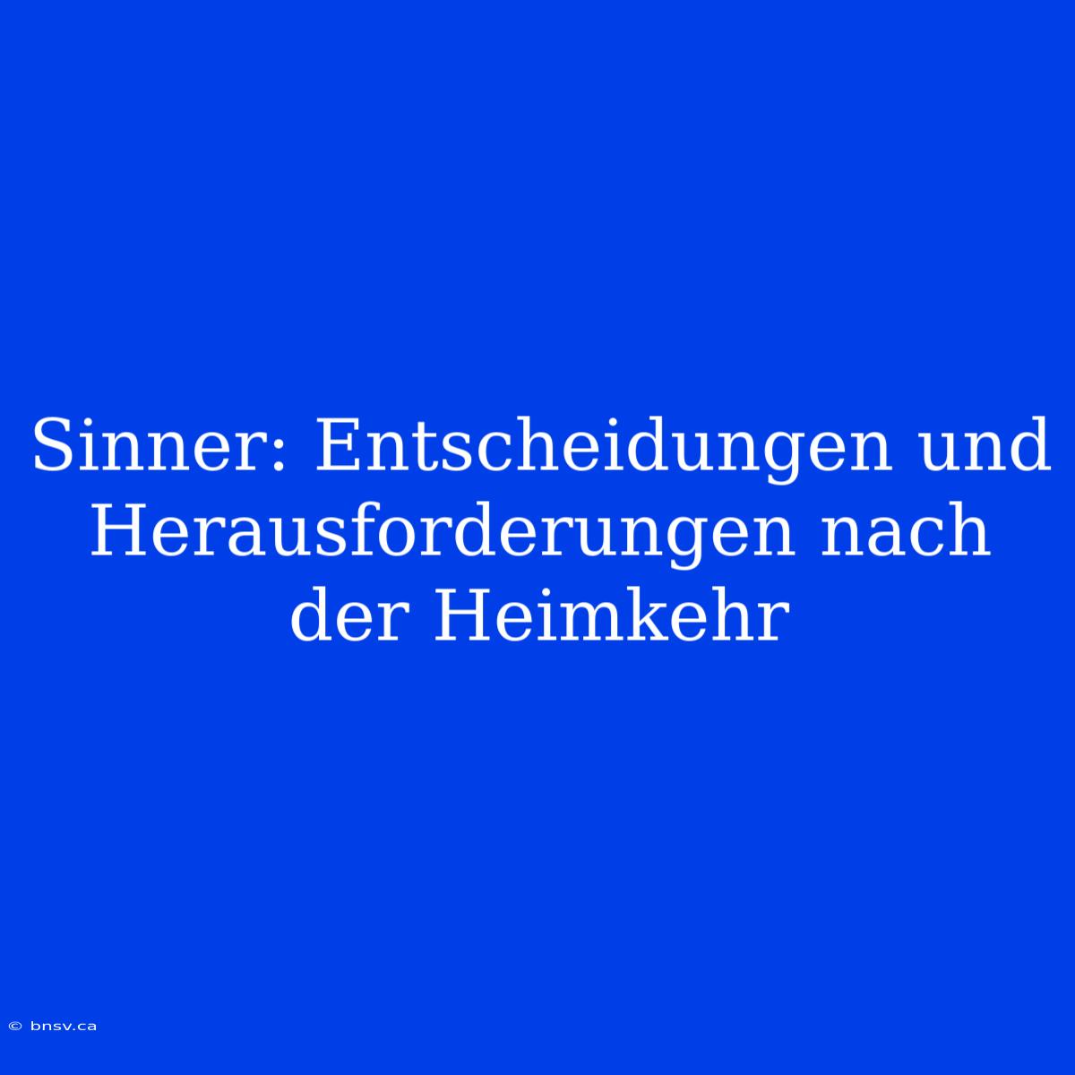 Sinner: Entscheidungen Und Herausforderungen Nach Der Heimkehr