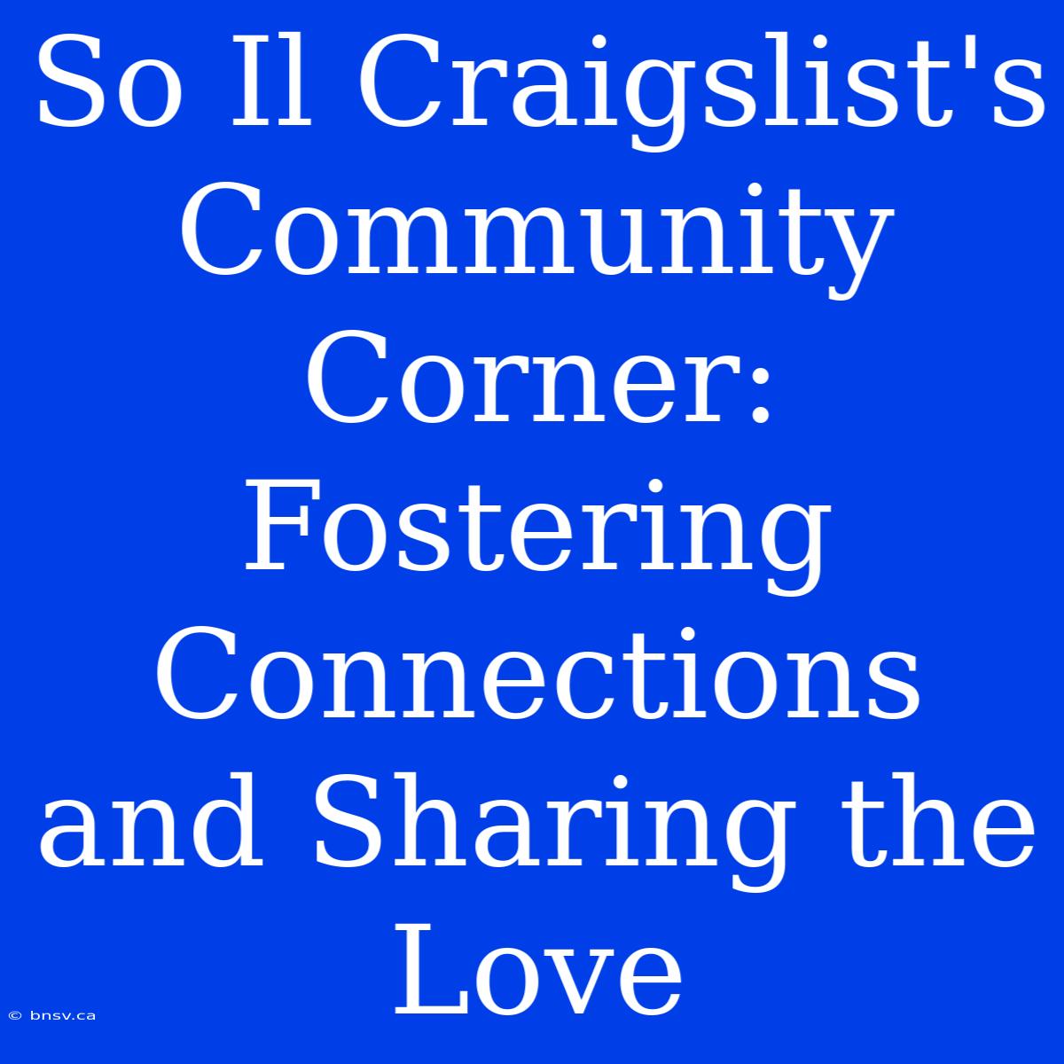 So Il Craigslist's Community Corner: Fostering Connections And Sharing The Love