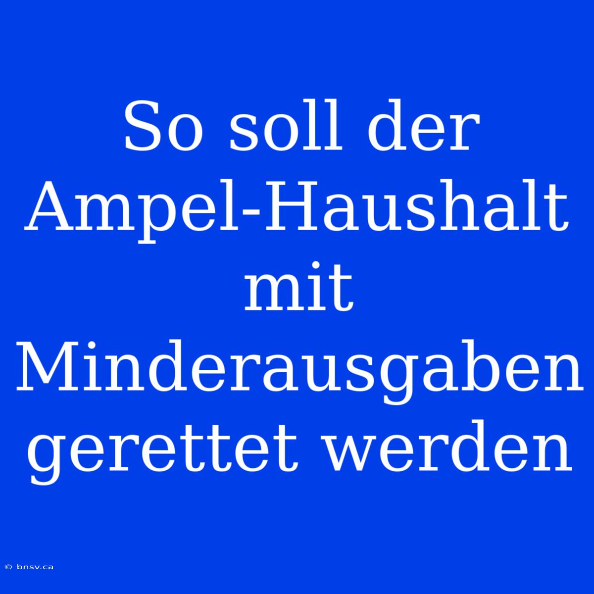 So Soll Der Ampel-Haushalt Mit Minderausgaben Gerettet Werden