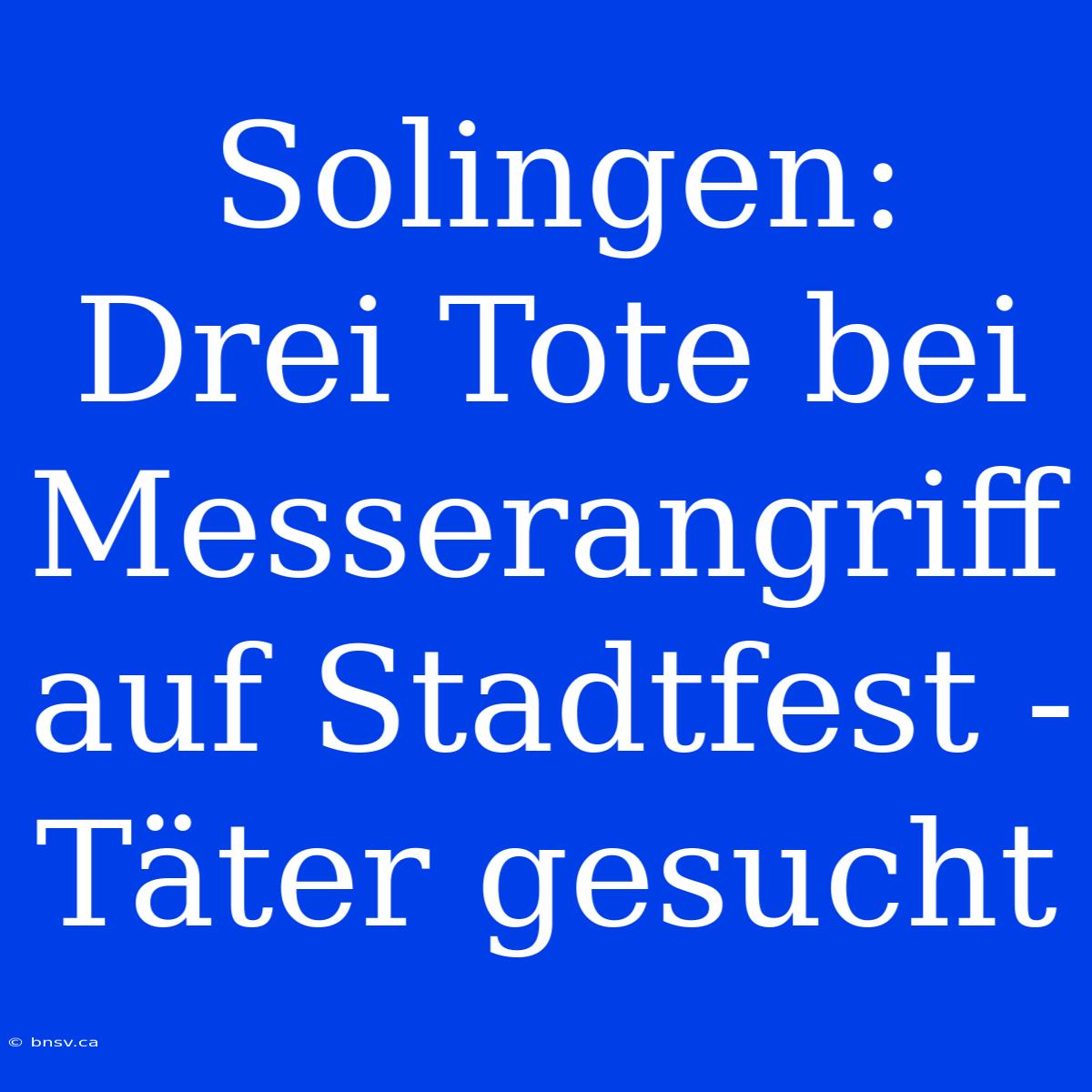 Solingen: Drei Tote Bei Messerangriff Auf Stadtfest - Täter Gesucht