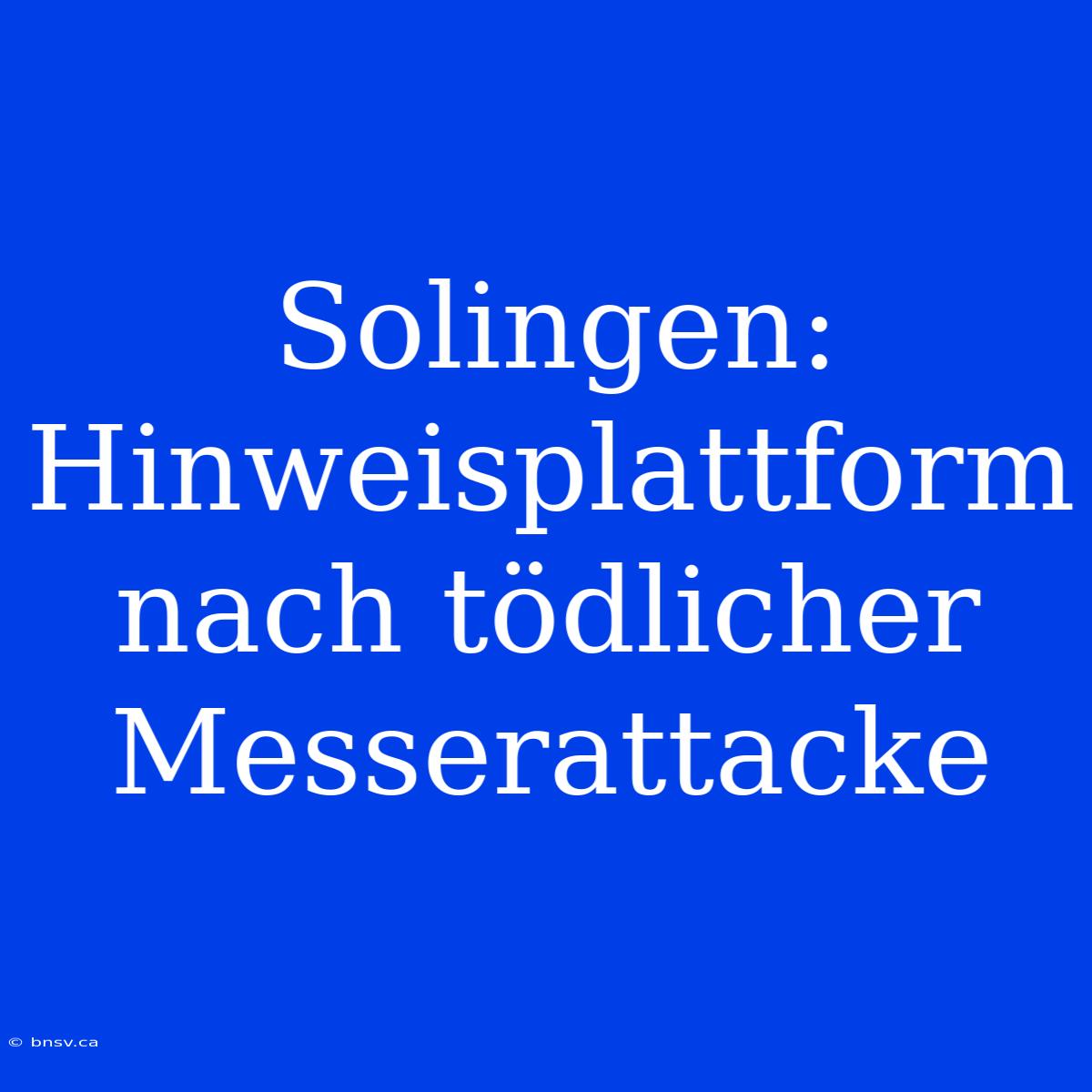 Solingen: Hinweisplattform Nach Tödlicher Messerattacke