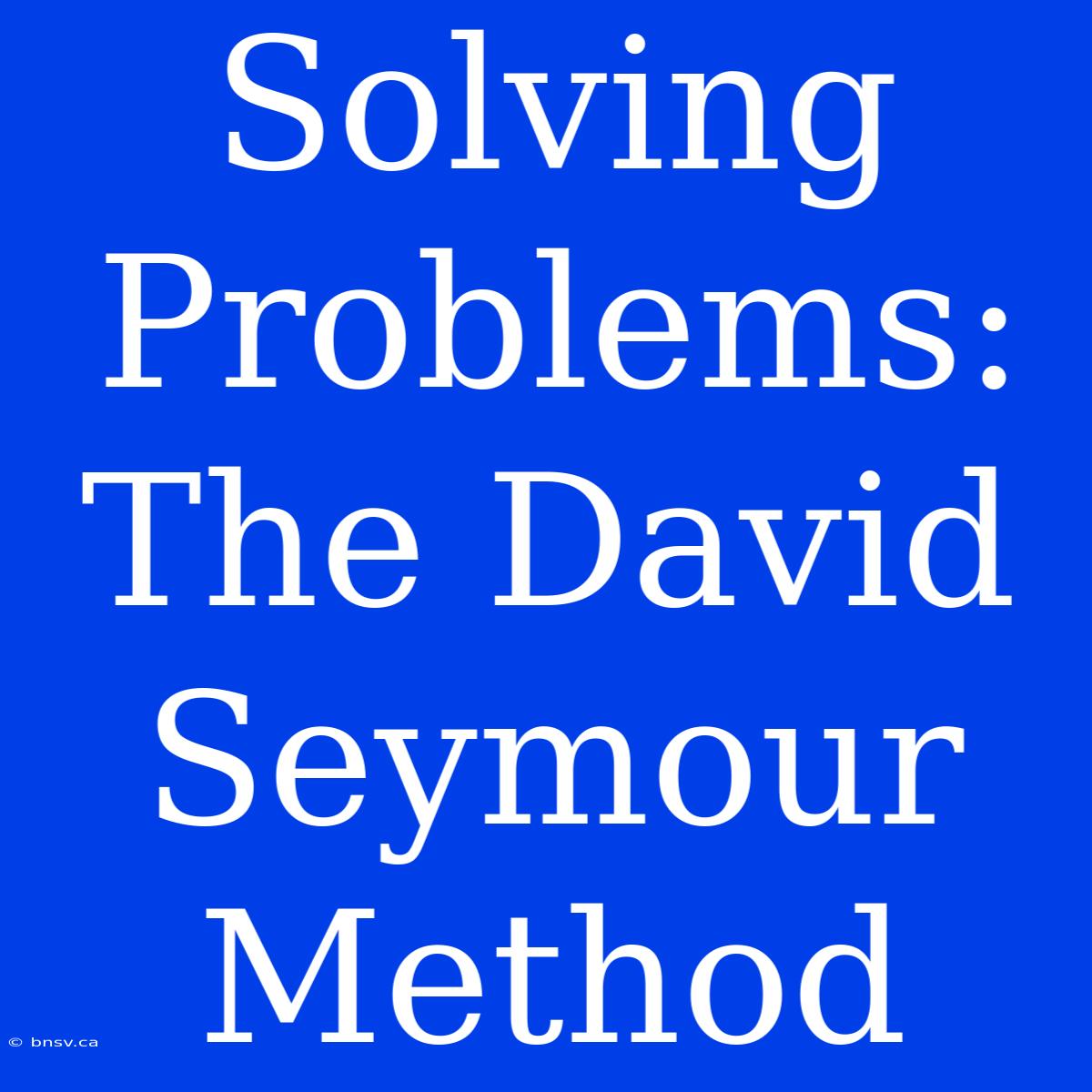 Solving Problems: The David Seymour Method