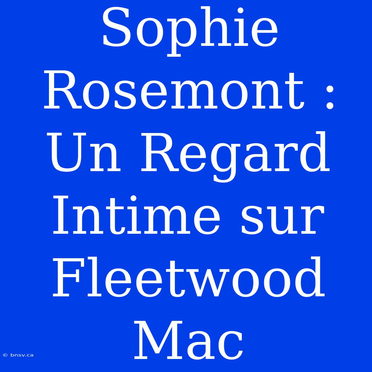 Sophie Rosemont : Un Regard Intime Sur Fleetwood Mac