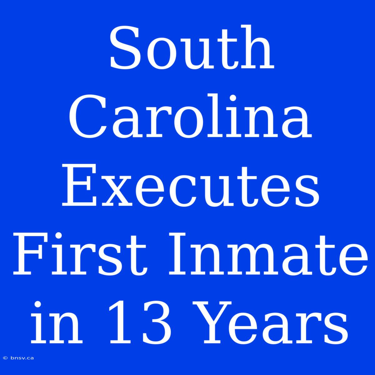 South Carolina Executes First Inmate In 13 Years