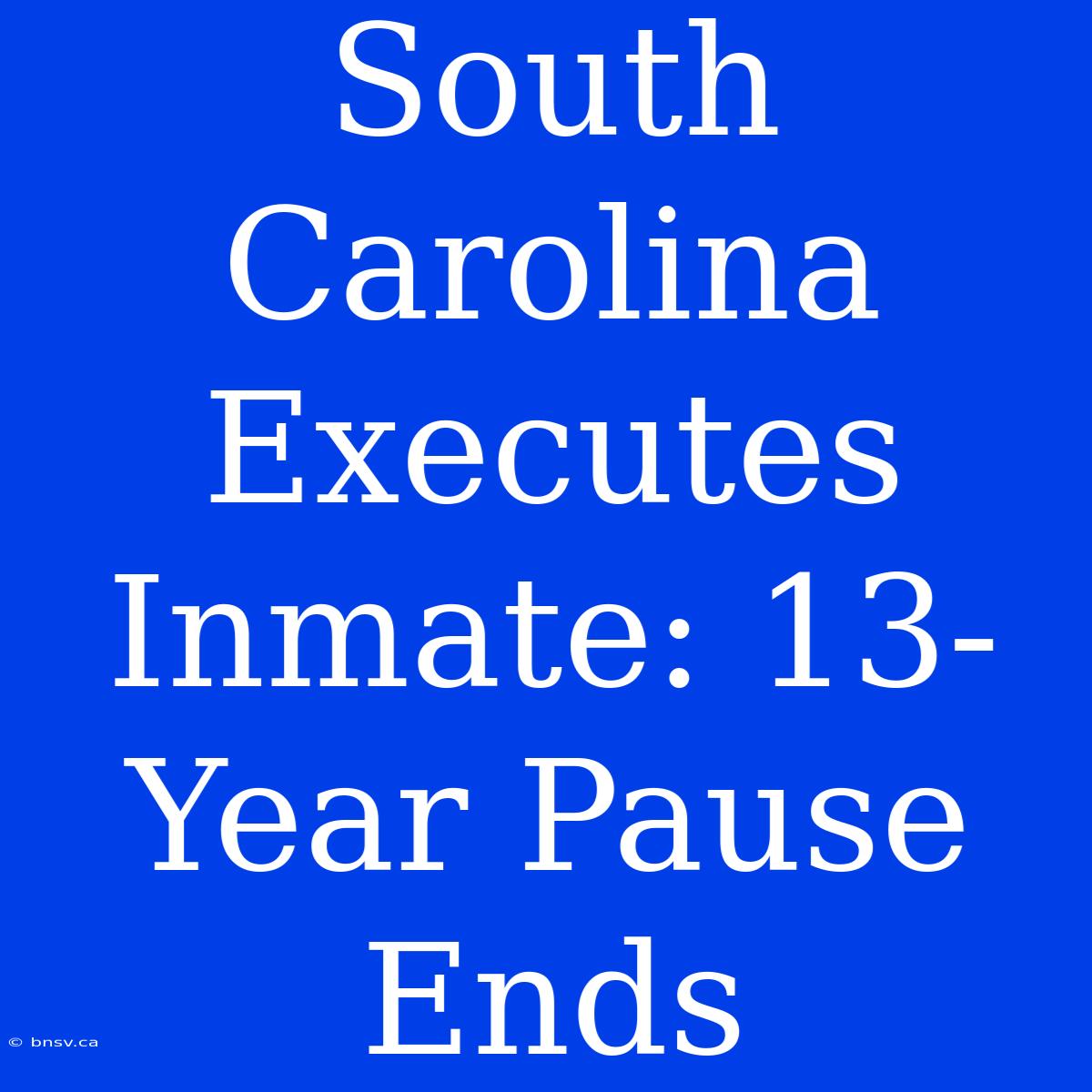 South Carolina Executes Inmate: 13-Year Pause Ends