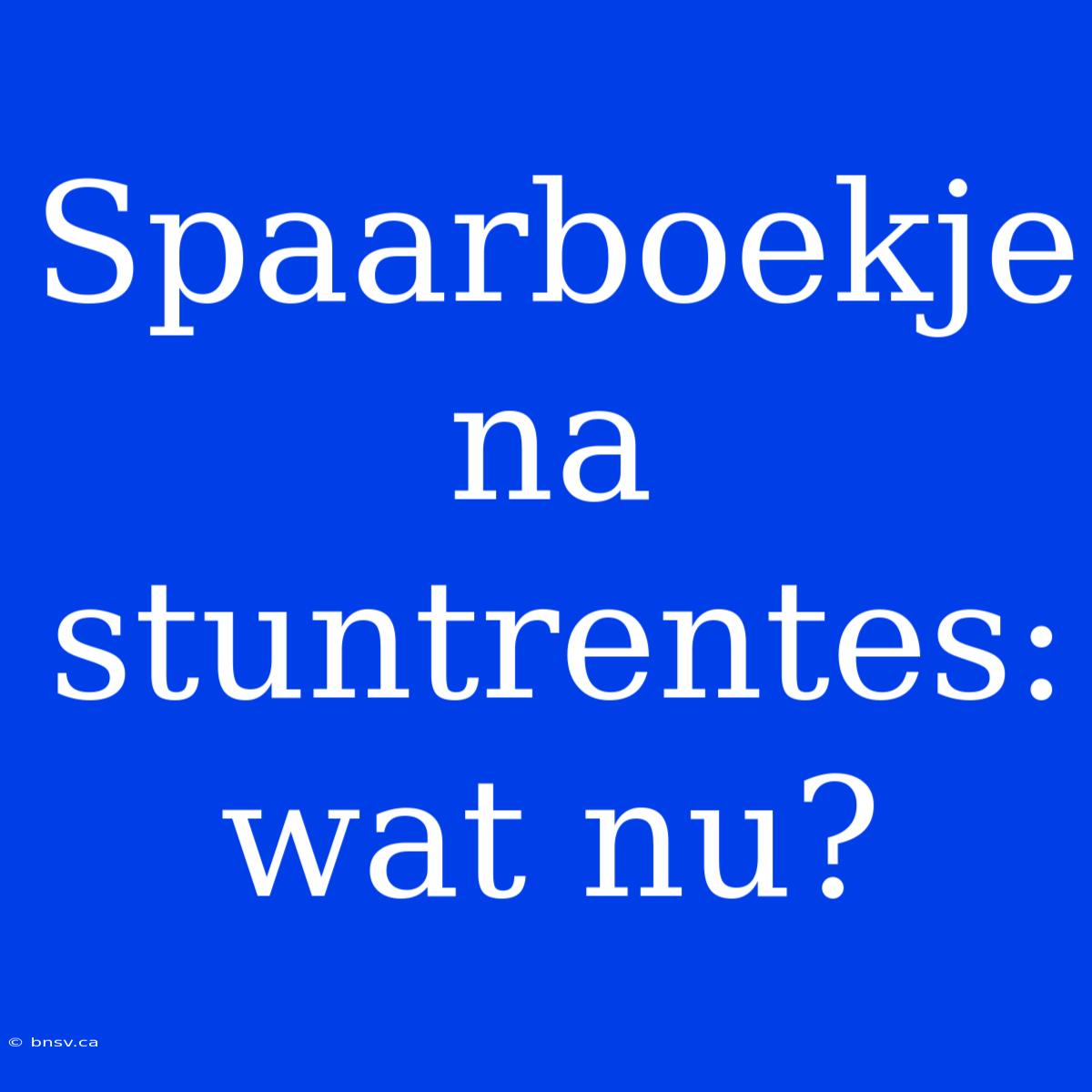 Spaarboekje Na Stuntrentes: Wat Nu?