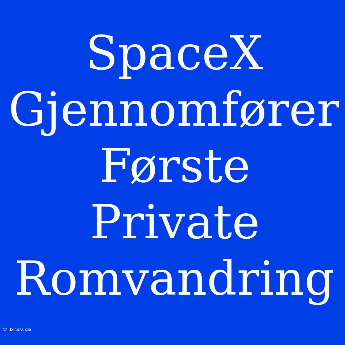 SpaceX Gjennomfører Første Private Romvandring