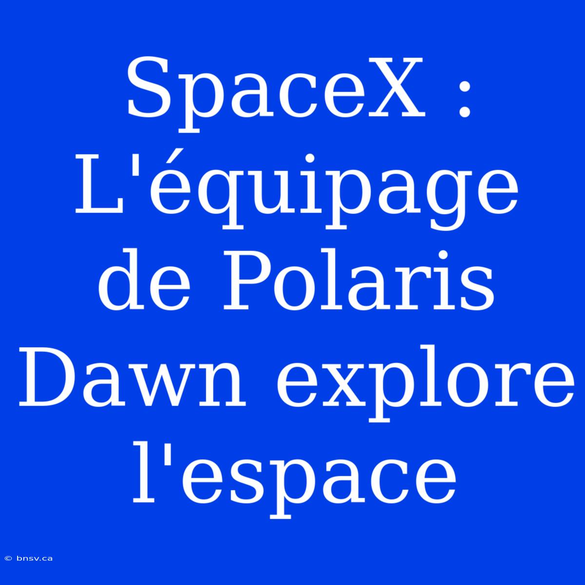 SpaceX : L'équipage De Polaris Dawn Explore L'espace