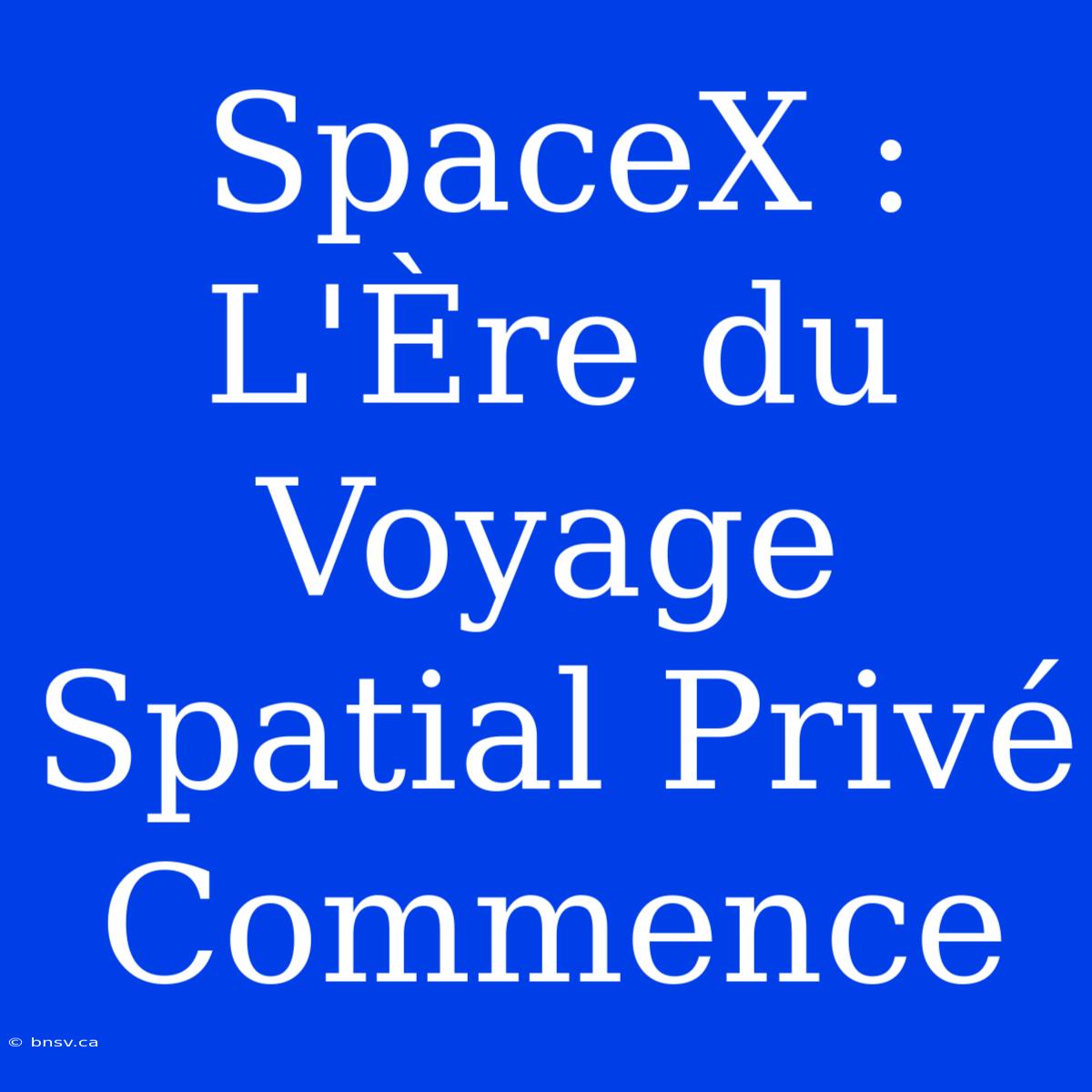 SpaceX :  L'Ère Du Voyage Spatial Privé Commence