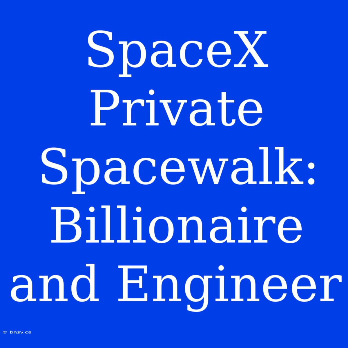 SpaceX Private Spacewalk: Billionaire And Engineer