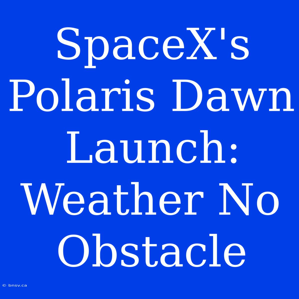 SpaceX's Polaris Dawn Launch: Weather No Obstacle