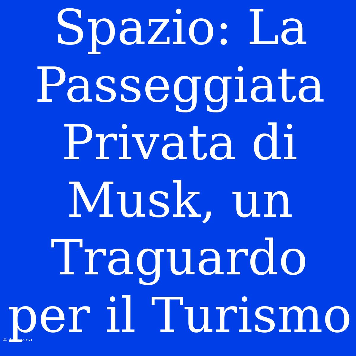 Spazio: La Passeggiata Privata Di Musk, Un Traguardo Per Il Turismo