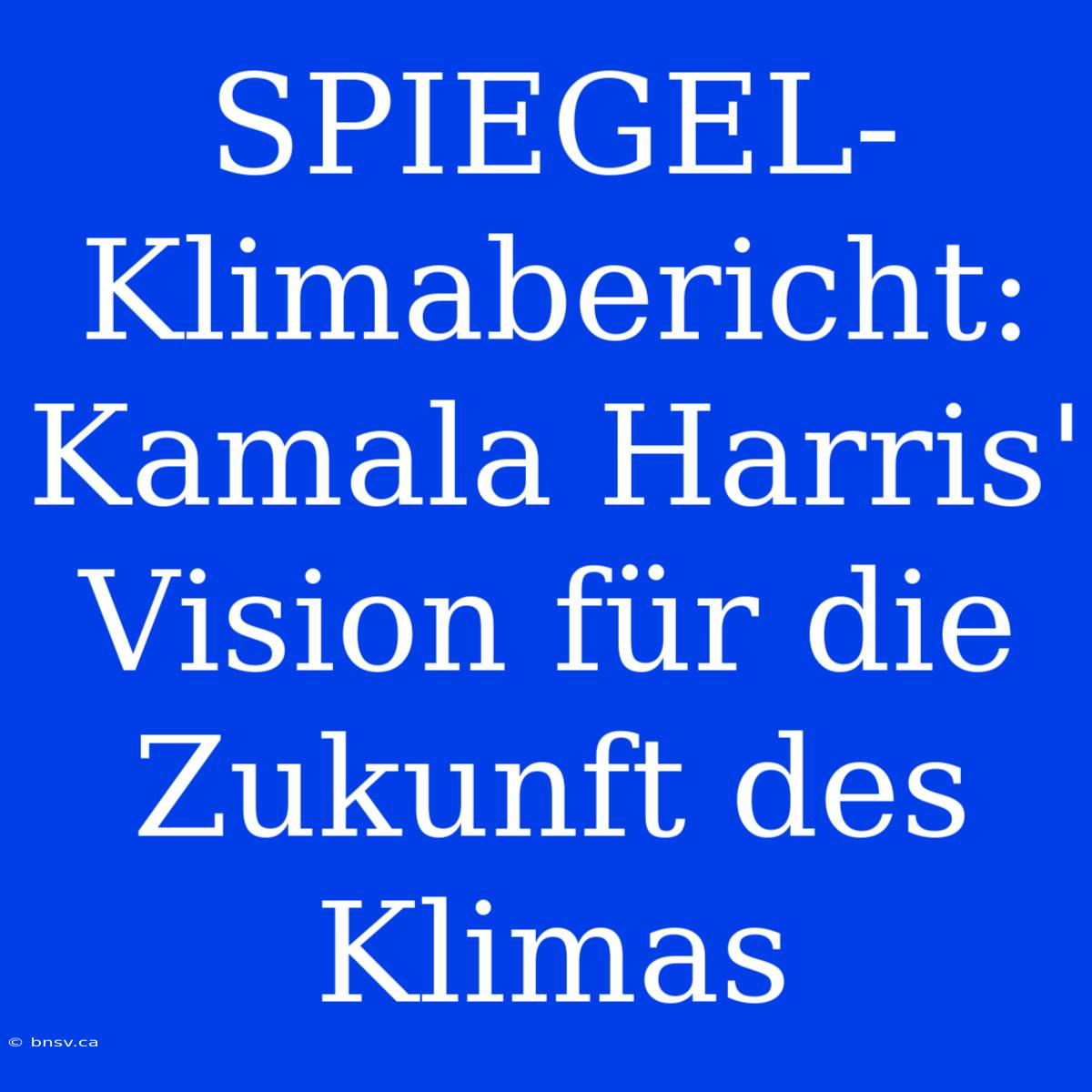 SPIEGEL-Klimabericht: Kamala Harris' Vision Für Die Zukunft Des Klimas