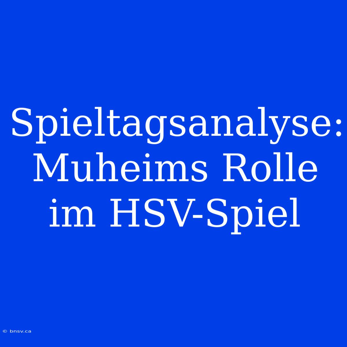 Spieltagsanalyse: Muheims Rolle Im HSV-Spiel